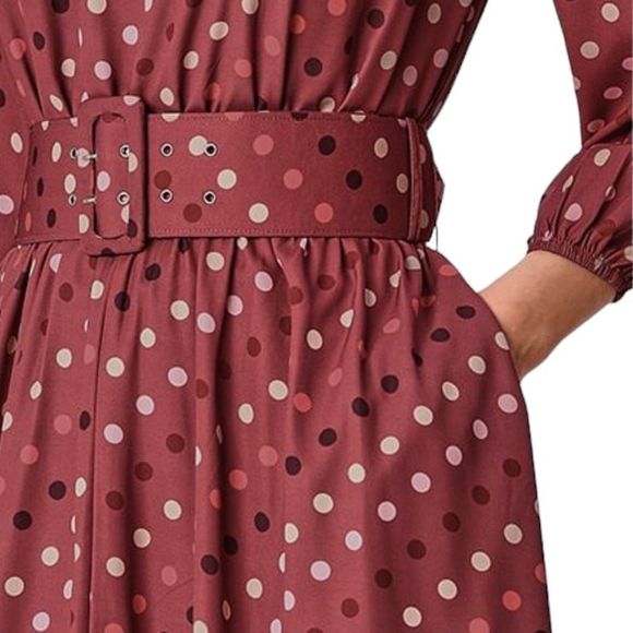 Eshakti Ruched Polka Dot Print Crepe Belted Dress Sz XL - Picture 4 of 13